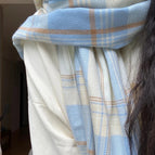 Preppy style beige blue grid