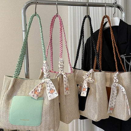 2025 Summer Popular Bags for Women, Woven Large-Capacity Tote Shoulder Bag, Fresh and Simple Handbag, Simple and Fashionable