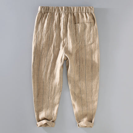 A008 New Summer Style Japanese Style Men's Yarn-Dyed Stripesd Linen Pants Casual and Versatile One-Piece Drop Shipping