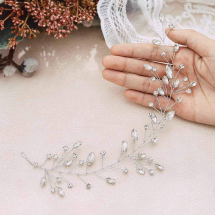 Europe and the United States cross-border horse eye diamond bride handmade rhinestone hair chain hair band headdress Amazon crystal silver leaf hair accessories