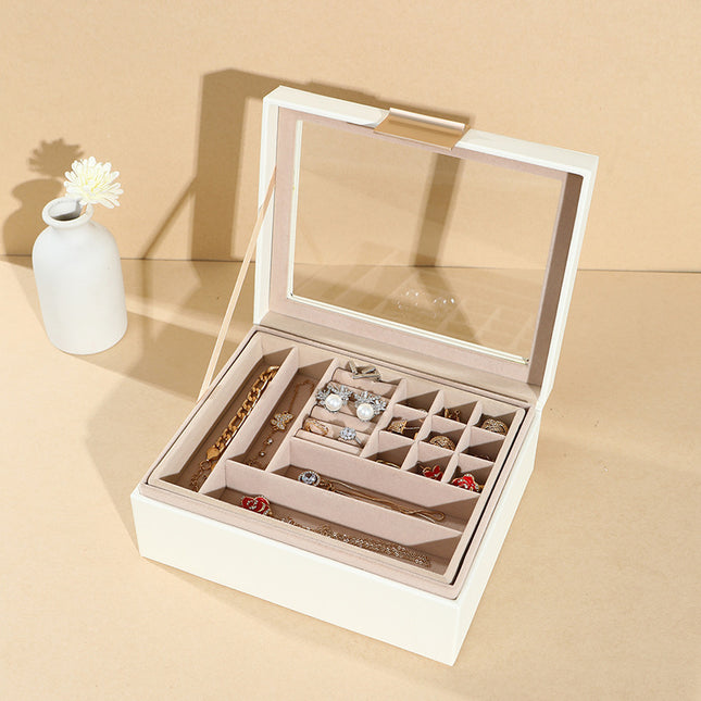 Double Layer Elegant Large Capacity Sunroof Ring Earrings Bracelet Watch Storage Jewelry Box