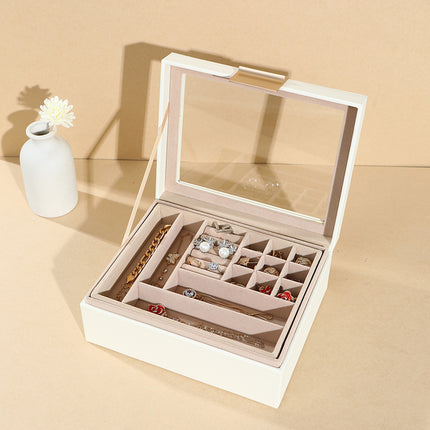 Double Layer Elegant Large Capacity Sunroof Ring Earrings Bracelet Watch Storage Jewelry Box