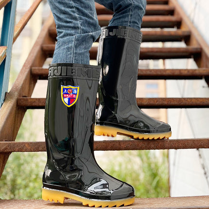 Black Rain Boots Men's High Rain Boots Spring & Fall Rainy Season Outer Wear Waterproof Non-Slip Men's Water Shoes Construction Men's Labor Protection Rubber Shoes