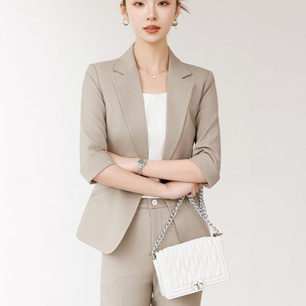 Cross-Border Professional Attire Mid-Sleeve Suit Set for Women, Summer New Fashion Formal Slim-Fit Short Suit, Front Desk Work Uniform