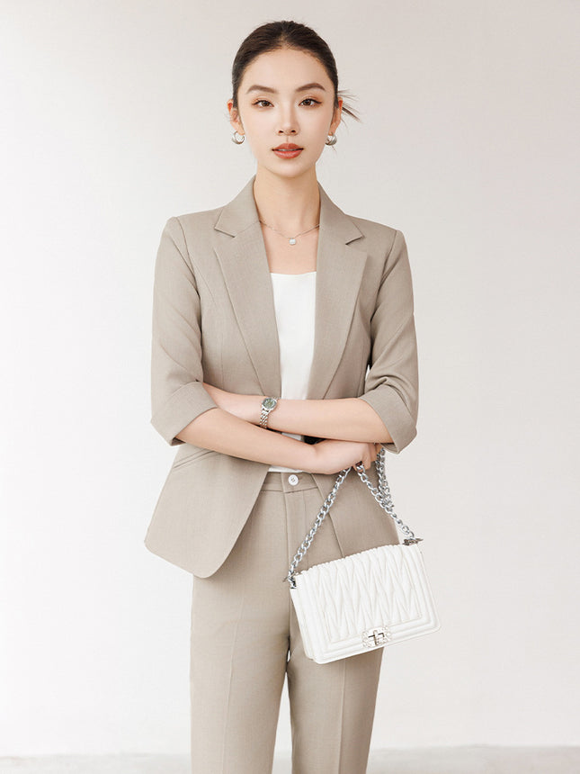 Cross-Border Professional Attire Mid-Sleeve Suit Set for Women, Summer New Fashion Formal Slim-Fit Short Suit, Front Desk Work Uniform