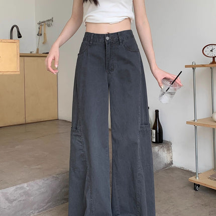 Commuting Loose High-Waisted Wide-Leg Jeans Spring and Autumn New Workwear Design Niche Floor-Length Jeans