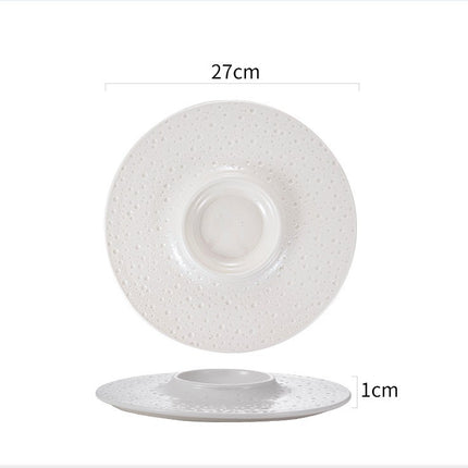 Simple Nordic Style Solid Color Ceramic Western Food Steak Plate High Color Value Mars Pit with Edge Disc Dim Dessert Plate