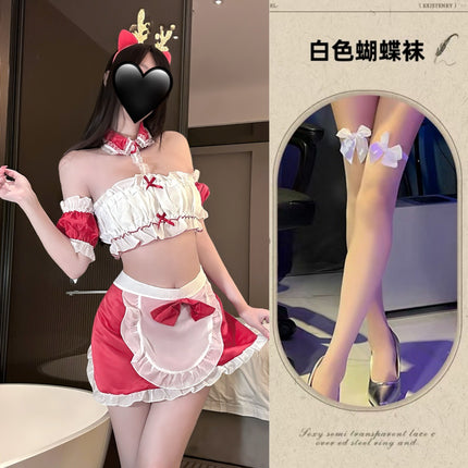 Sexy Bed Warmer Christmas Maid Tube Top Uniform Suit Revealing Buttocks Without Taking Off Temptation Passionate Fun Underwear Christmas Robe