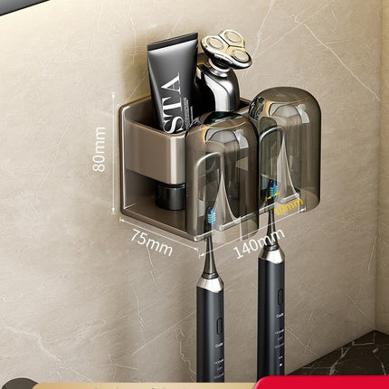 Toothbrush Rack Without Punching Gun Gray Bathroom Mouthwash Cup Tooth Cup Wall-Mounted Storage Box Electric Toothbrush Rack