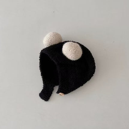 Korean Style Ins Autumn and Winter New Baby Ear Protection Cap Warm Cold-proof Cap Comfortable Baby Double Ball Soft Waxy Baotou Cap Trendy