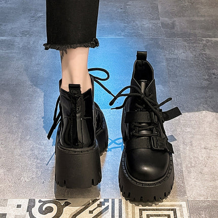 Z Black Boots Women's Autumn and Winter 2024 New Summer Versatile Thick-Soled Heightening Street Motorcycle Short Boots Trbottomy