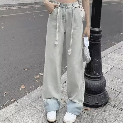 American jeans women's spring 2024 new pants slimming high waist wide leg pants loose draping mop pants