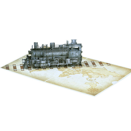 Handmade retro train 3d greeting card cross-border father's day blessing paper carving message blessing card suit gift
