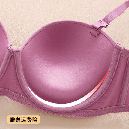 Cross-border half cup underwear women's bra solid color glossy steel ring push up top support bra sexy big chest small bra c cup