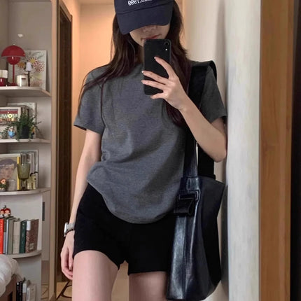 Internet Celebrity Cartoon Dog Print Pure Cotton Short-Sleeved T-Shirt for Women 2025 Summer New Style Right Shoulder Round Neck Sexy Top