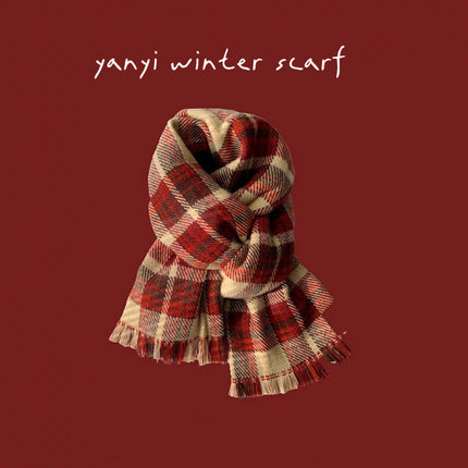 Imitation Cashmere Autumn and Winter Scarf Collection Plaid Scarf Women's Winter Thickeneded Warm Shawl Pure Color Student Scarf Cross-Border