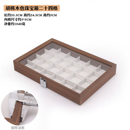 Fashion walnut grain white leather jewelry box with lid dustproof earrings earrings earrings storage box ring necklace bracelet tray