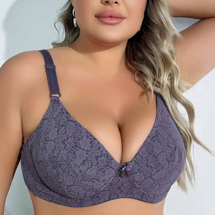 A cross-border new European and American ultra-thin steel ring lace adjustable bra luxury printed enlarged underwear