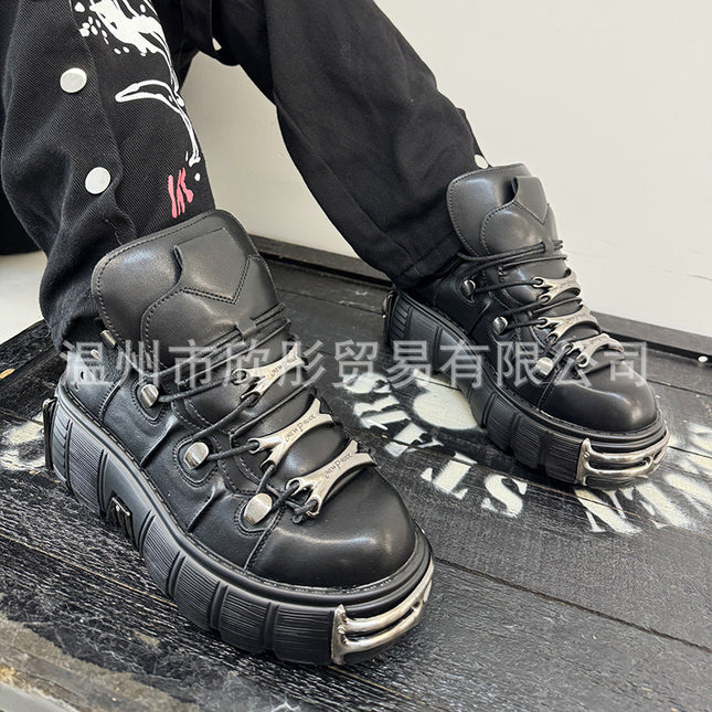 Wholesale Special Dark Motorcycle Boots Heavy Metal Thick-Soled High-Top Shoes 2023 Spring New Women's Punk Small Leather Shoes Brother Trbottom