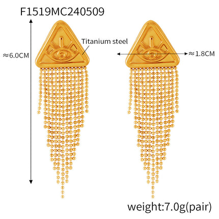 European and American Design Women's Hip Hop Personalized Trendy Titanium Steel Plated 18k Gold Geometric Devil's Eye Tassel Earrings suit