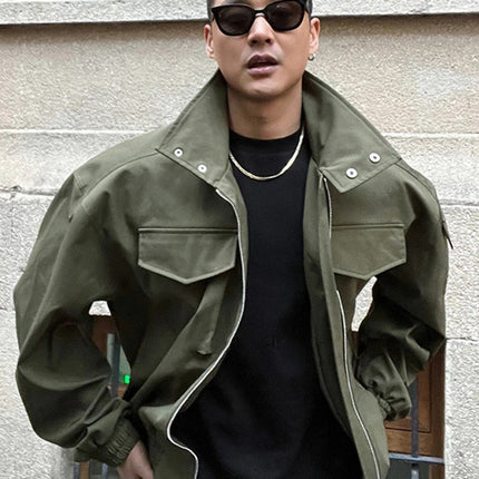 Army Green Light Cavalry Jacket Men's Spring & Fall Handsome American Flight Suit Short Silhouette Stand-Up Collar Baseball Uniform