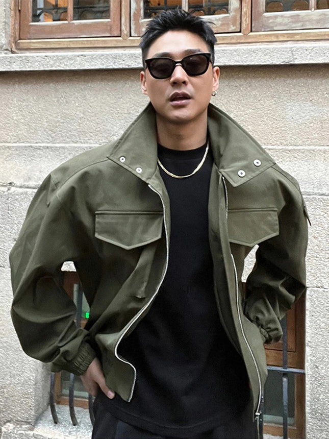 Army Green Light Cavalry Jacket Men's Spring & Fall Handsome American Flight Suit Short Silhouette Stand-Up Collar Baseball Uniform