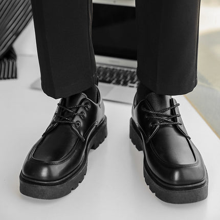 Derby Shoes Square Toe Leather Shoes Men's Shoes Spring New Low-top Small Leather Shoes Youth Casual Shoes Shoes Big Toe Leather Shoes
