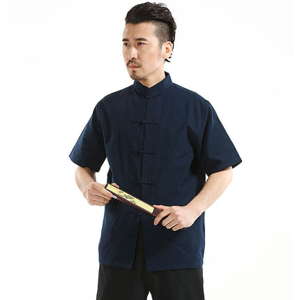 Shirt Men's Summer Old Coarse Cloth Short-sleeved Shirt Chinese Clothing Retro Chinese Style Casualty Han Clothing for Young Men