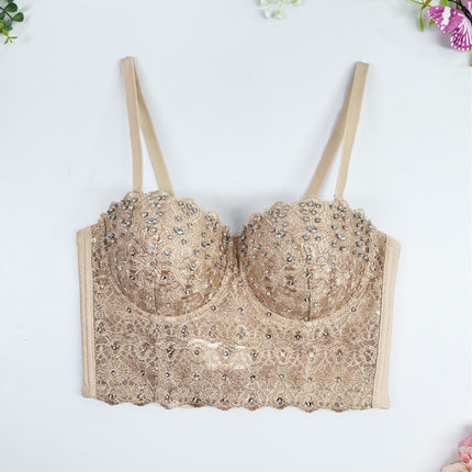 Socialite Sexy bling Lace Tube Top Beaded Sling Short Off-the-Waist Vest Tousled Long Skirt Cake Skirt suit