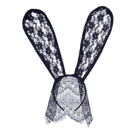 Fun Accessories New Lace Big Rabbit Ears Black Hair Band Mask Party Photography Halloween Headwear