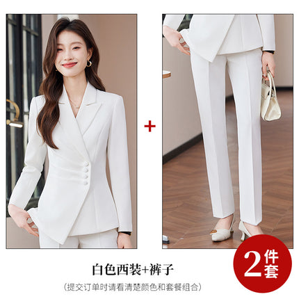 2025 Spring European and American Foreign Trade Green Slim Fit Small Suit Set Front Desk White Collar Workwear Wide-Leg Pants Suit Set