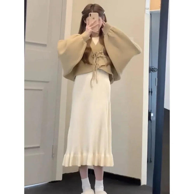 Cold Style Small Fragrant Style suit Autumn and Winter Salt Wear with Yujie Sweater Knitted dress Two-piece suit