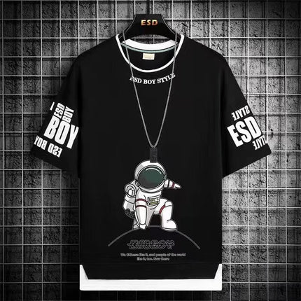 Teenager Short-sleeved T-shirt Men's 2024 New Summer Loose Fashionable All-match Half-sleeved Handsome Junior High School Students Big Boy