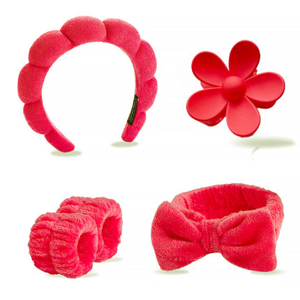 Cross-border Amazon Face Wash Hair Band Five suit Sponge Twist High Cranial Top Head Band Wrist Band Hair Band