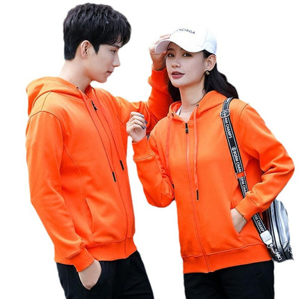 Autumn and Winter Fleece-Lined Zip-Up Hoodie Sweatshirt Unisex Workwear Long-Sleeve Jacket Casual Versatile with Logo Design