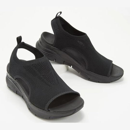 2022 summer new cross-border sandals women's mesh thick bottom soft bottom casual sports women's shoes flat flying woven peep toe shoes women