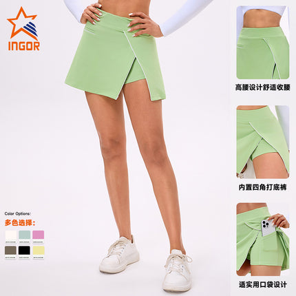 New Summer Fitness Running Sports Skirt Long Sleeve Top with Chest Pad Tennis Clothes Golf Tennis Skirt Women