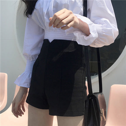23 high waist casual A- line black slimming leggings chubby girl new wide leg hot pants shorts women's thin autumn clothes 20