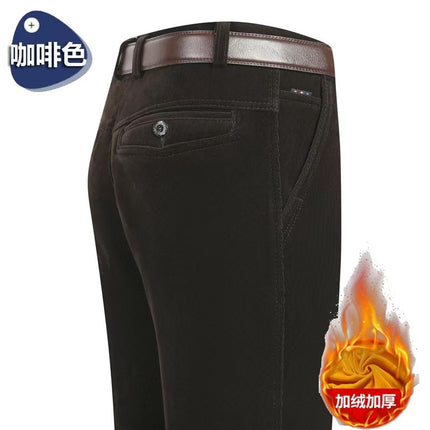 Autumn and Winter fleece-lined Thick Men's Corduroy Pants Middle-aged Men's Casual High Waist Loose Pants Middle-aged Pants
