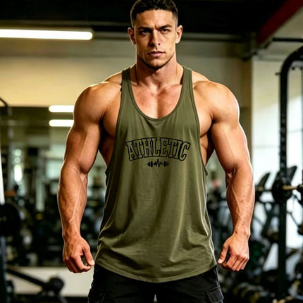 Summer Men's Vest Thin Strap Sports European and American Bodybuilding Fitness T-shirt Printed logo Waistle I-Shoulder Loose Men