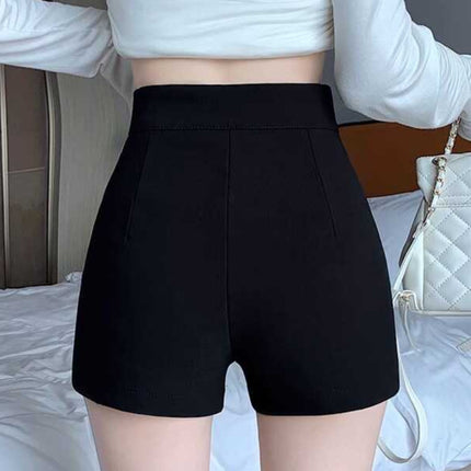 Black Suit Shorts for Women, Autumn 2024 New High-Waisted Elastic Hip-Hugging Leggings, Petite Outerwear Hot Pants