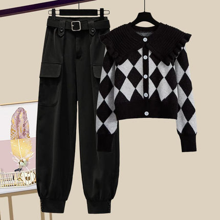 plus size women's autumn and winter suit women's 2024 new style cotton vest top women's slim work pants three-piece set