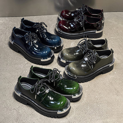 British Style Derby Shoes for Men, Thick-Soled Height-Increasing Casual Shoes in Multiple Colors 89705 Khaki Blue Red Green-J