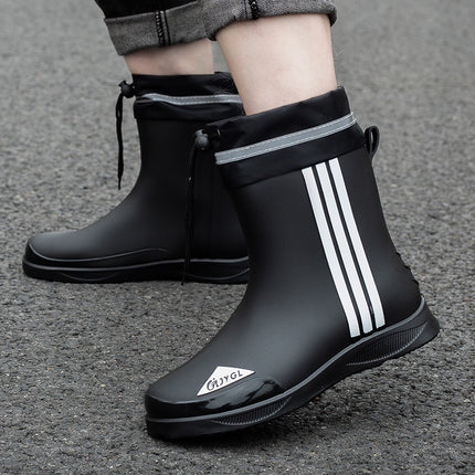 Fashion Short Thickened Waterproof Shoes Men's Rain Boots Warm Working Rubber Shoes Non-Slip Fishing Kitchen Rain Boots
