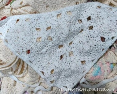 Hot Girl Internet Celebrant Photo Flower French Style Triangle Scarf Headscarf Women's Cute Knitted Hair Band Silk Scarf High-grade Headwear Summer