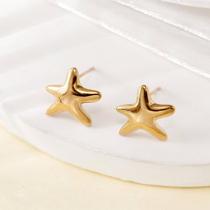 Cross-Border European and American Real Gold Electroplated Titanium Steel Starfish and Turtle Earrings, Non-Allergenic, Fashionable Holiday Style Marine Animal Earrings
