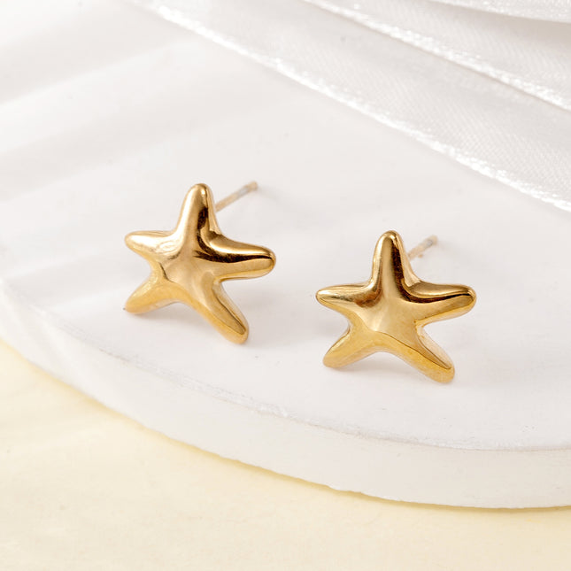 Cross-Border European and American Real Gold Electroplated Titanium Steel Starfish and Turtle Earrings, Non-Allergenic, Fashionable Holiday Style Marine Animal Earrings