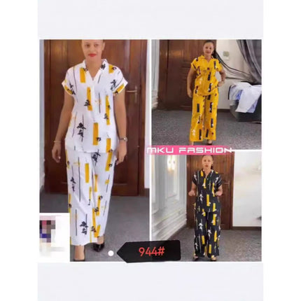 2024 In-Stock Cross-Border Aliexpress Popular Foreign Trade Women's Clothing with Unique Print Two-Piece Set Versatile Korean Fashion