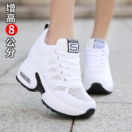 Spring and Autum Small Soft-Soled Inner Height-Increasing Women's Shoes 8cm Breathable Sports Shoes Lightweight Thick-Soled Casual Travel Shoes for Women