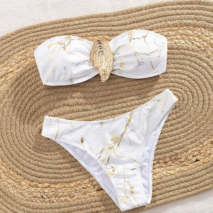 2025 New Swimsuit European and American Multi-Color Cross Sexy Marble Lace Bikini Swimsuit
